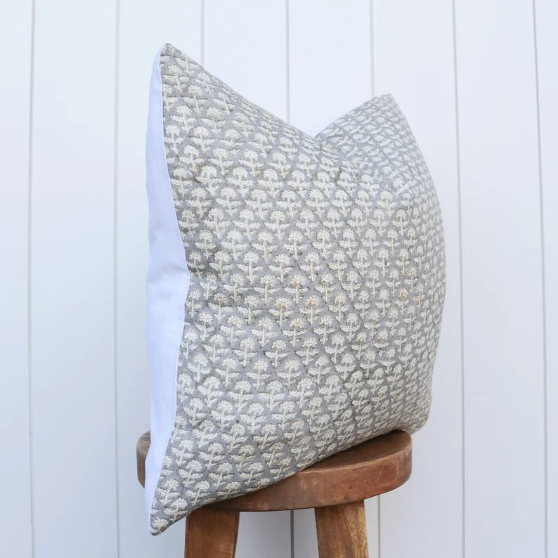 Floral Handblock Linen Pillow Cover  Gray Mustard Floral | Etsy | Etsy (US)