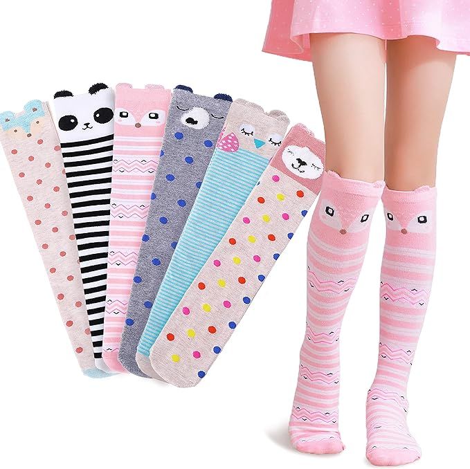 MOGGEI 6 Pairs Kids Girls Knee High Socks Gift Long Crazy Silly Tall Funny Boot Cute Animal Child... | Amazon (US)