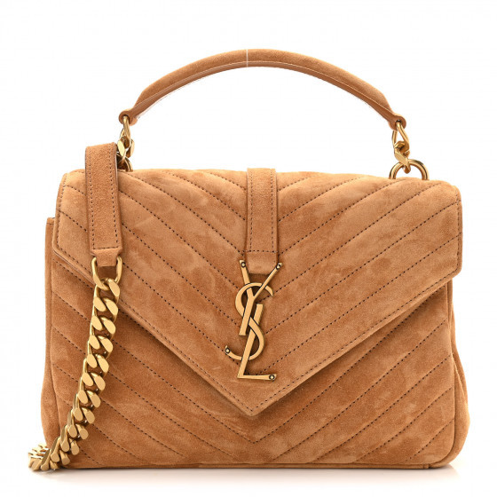 SAINT LAURENT Suede Matelasse Chevron Monogram Medium College Bag Cinnamon | FASHIONPHILE (US)