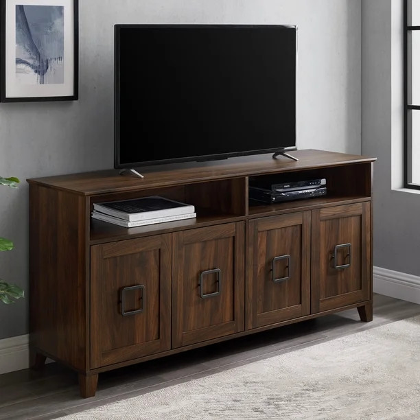 Birch Harbor Sullivan Four Door Dark Walnut TV Stand for TVs up to 65" | Walmart (US)