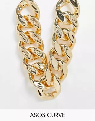 ASOS DESIGN Curve statement curb chain necklace in gold tone | ASOS (Global)