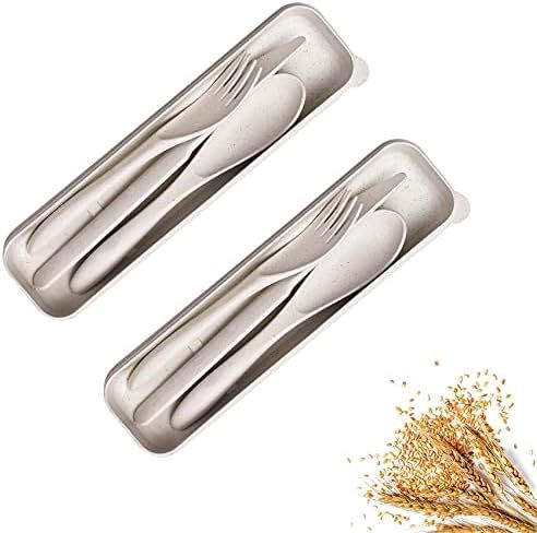 Travel Utensil Set with Case, Wheat Straw Reusable Spoon Knife Forks Tableware, Travel Picnic Cam... | Amazon (CA)