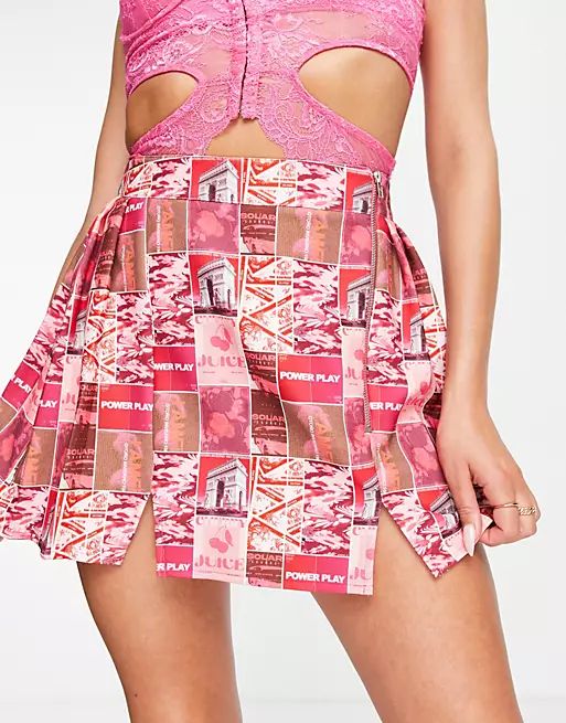 ASYOU slit hem pleated mini skirt set in pink graphic print | ASOS (Global)