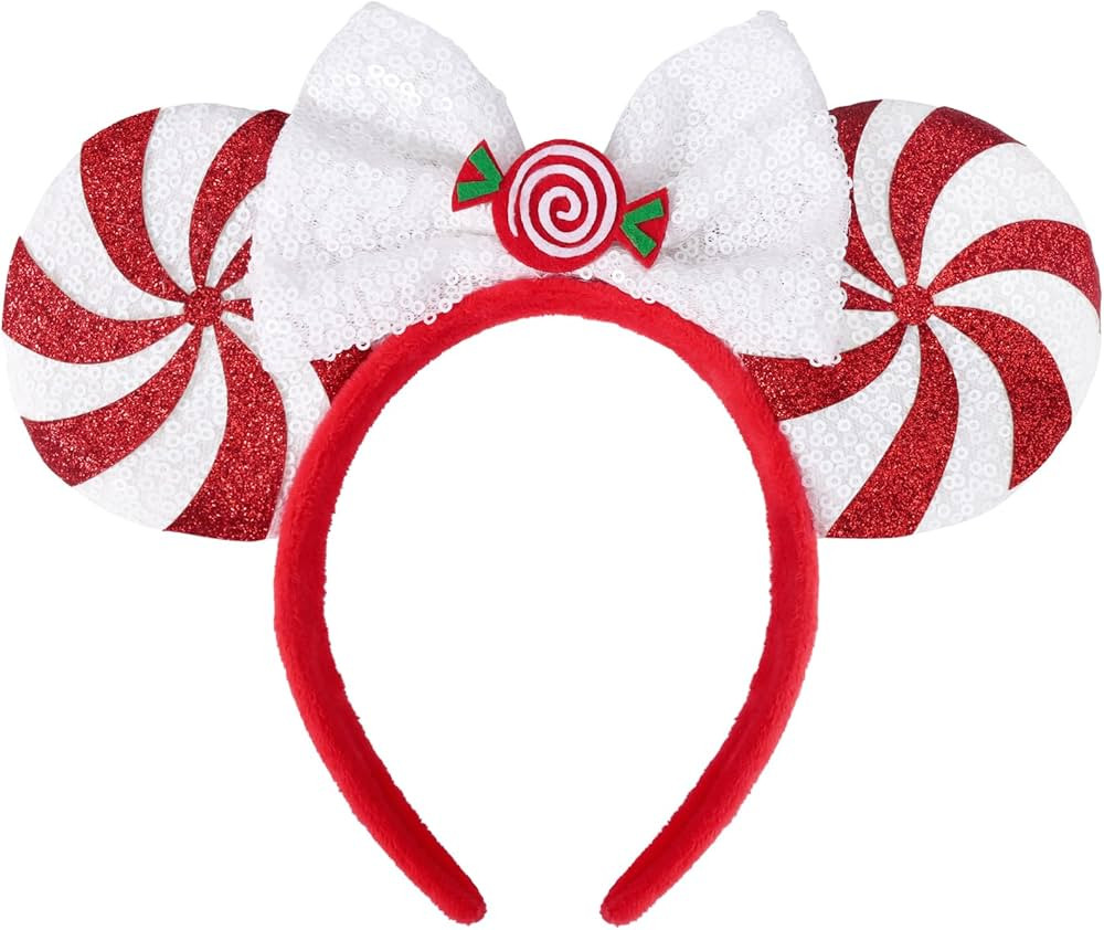ETLUK Christmas Ears for Women Adult Kids, Peppermint Candy White Red, Glitter Park Ears Christma... | Amazon (US)