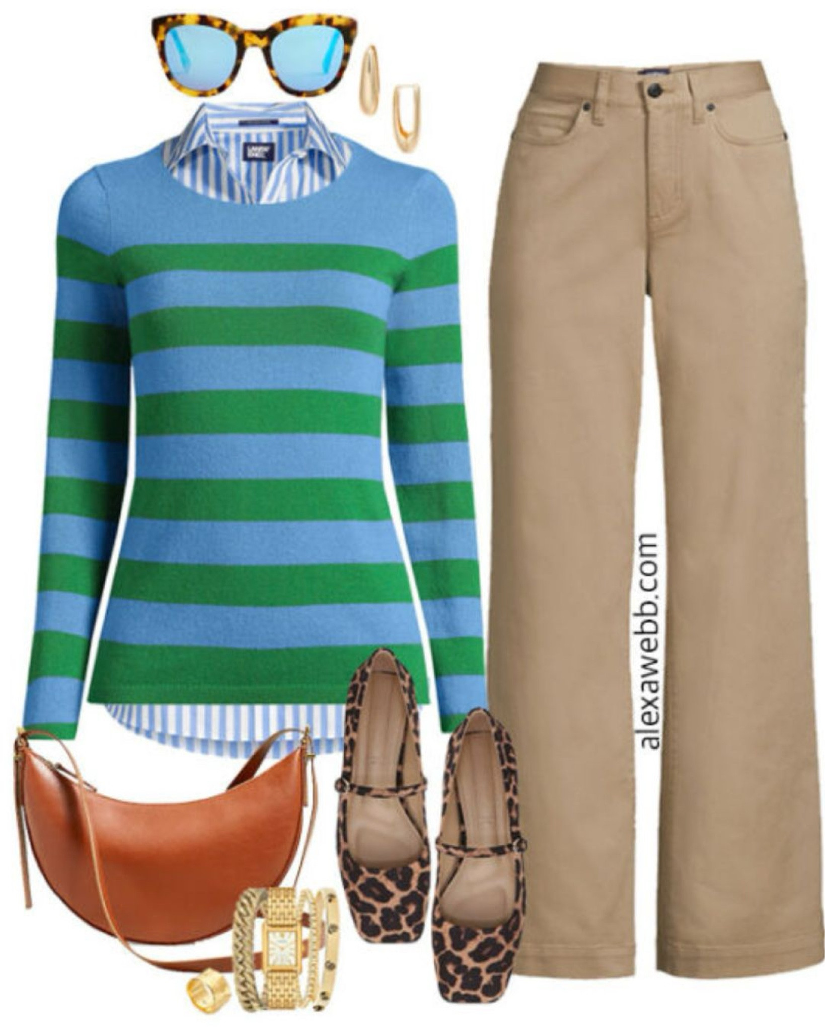 Plus Size Fall Preppy Outfits - A plus size casual outfit idea with wide leg chinos, an blue stripe sweater, leopard flats, and crescent crossbody bag. Alexa Webb

#LTKStyleTip #LTKPlusSize #LTKShoeCrush