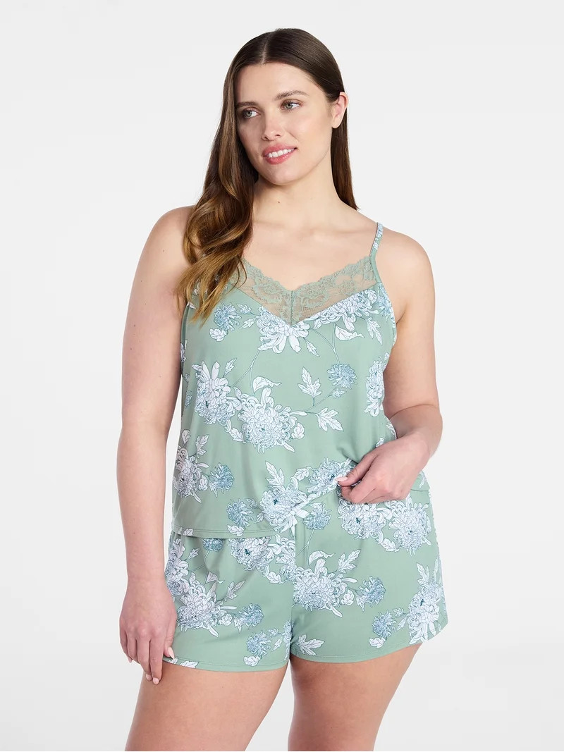 Joyspun Women’s Dreamy Soft Collection Lace Trim Knit Cami and Shorts Set, Sizes XS-3X | Walmart (US)