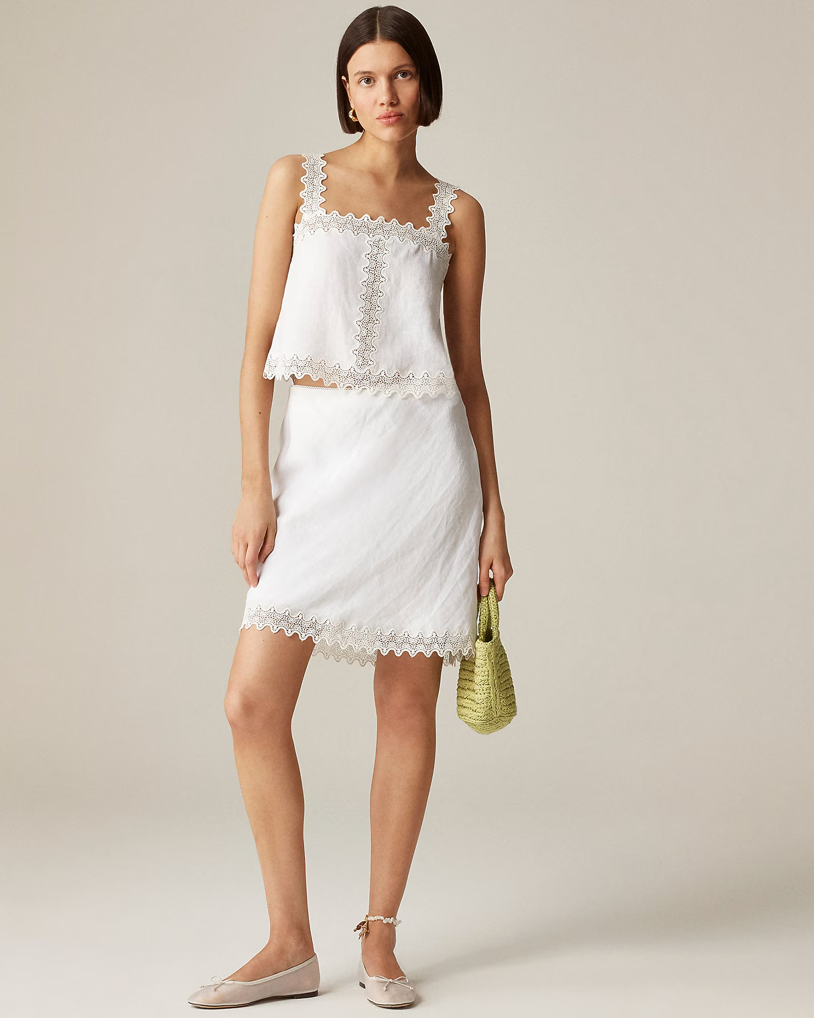 Petite Gwen lace-trim slip skirt in linen | J. Crew US