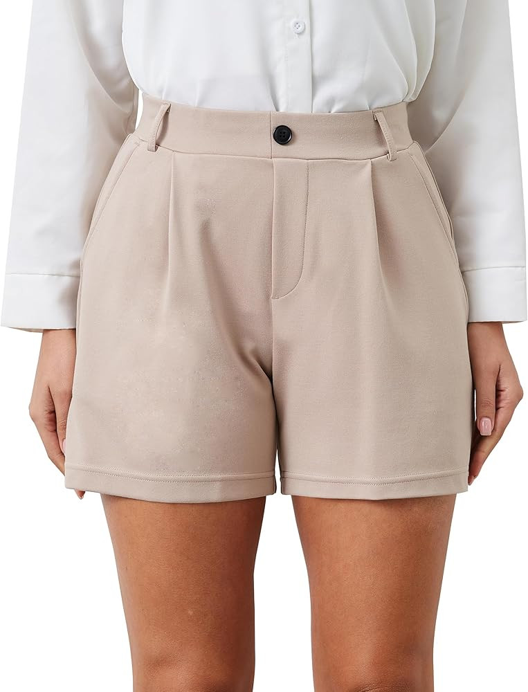 4"/7" Women’s Wide Leg Yoga Dress Shorts, High Waisted Stretchy Pleated Business Casual Shorts ... | Amazon (US)