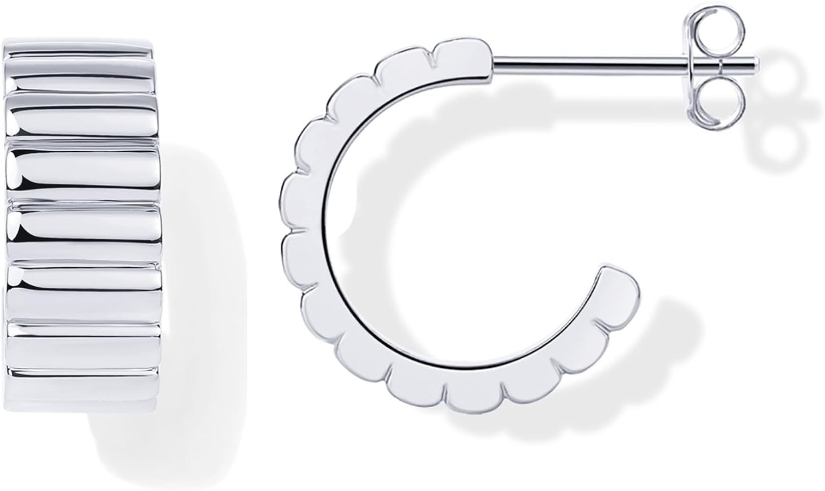 PAVOI 14K Gold Plated Bold Statement Hoop Earrings for Women - Trendy Boho Ribbed Croissant Scall... | Amazon (US)