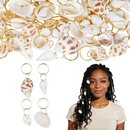 yeabwps 60 Pcs Seashell Conch Dreadlock Ring Charms Sea Shells Hair Braiding Decor Loc Dreadlock Jewelry Summer Beach Boho Hair Ring for Women Men | Amazon (US)