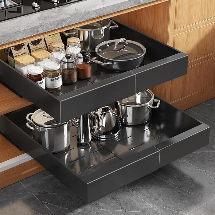 Seinloes 2Pack Expandable Pull Out Cabinet Organizer 21"Deep with Raising Pad for Framed Cabinets... | Amazon (US)