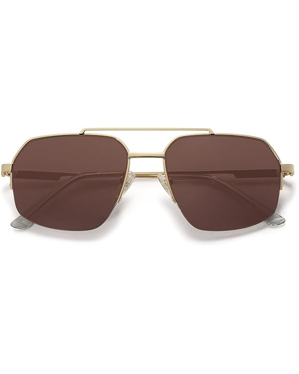 SOJOS Trendy Aviator Sunglasses Mens Womens Retro Double Bridge Metal Semi-Rimless Shades Lentes ... | Amazon (US)