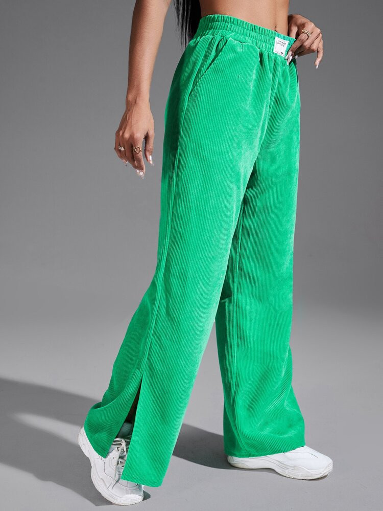 SHEIN EZwear Letter Patched Slit Hem Corduroy Pants
       
              
              $18.99  ... | SHEIN