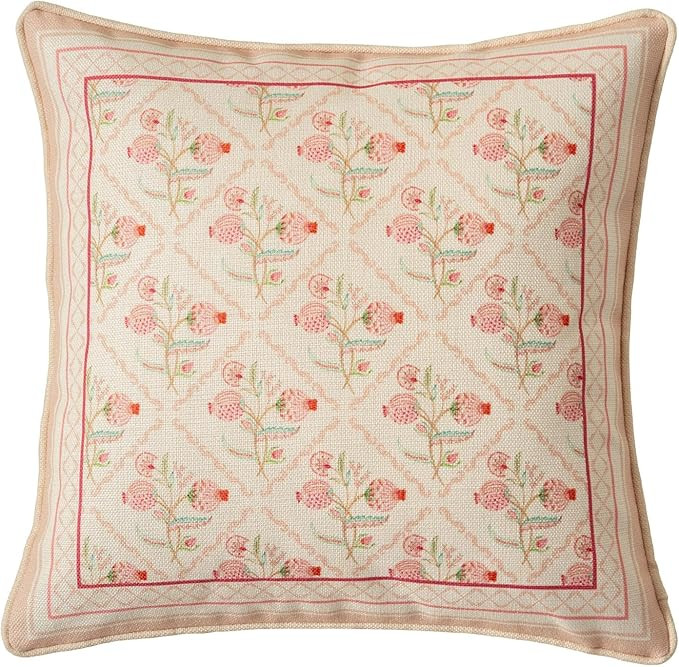 Spring Floral Block Print Pillow Cover, Euro Shams Decorative Pillow Covers 18x18 for Couch Sofa ... | Amazon (US)