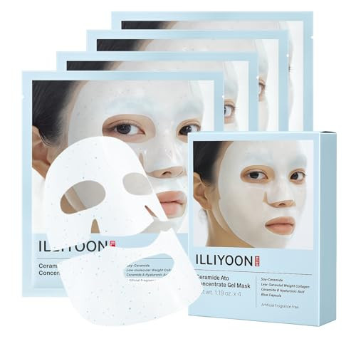 Illiyoon Ceramide Ato Concentrate Gel Face Mask | 34g x 4ea, Ceramide & Collagen Hydrating Overnight Hydrogel Mask with Hyaluronic Acid, Korean Pore Tightening Sleep Mask, Glass Skin Glow | Amazon (US)