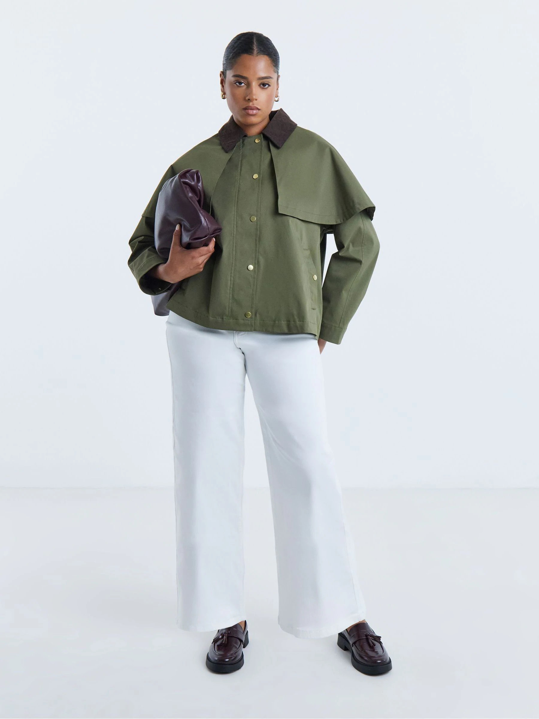 Simply Be Simply Be Green Cord Collar Cape Raincoat | Next US