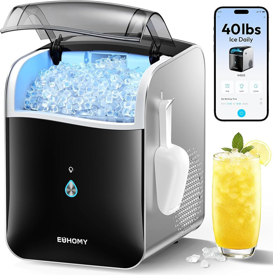 EUHOMY Smart Nugget Ice Maker Countertop, Pebble Ice Maker Machine with APP Control, 40lbs/24H, R... | Amazon (US)