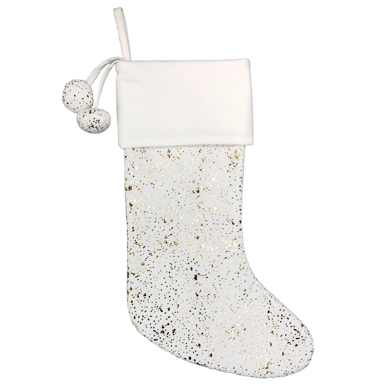 Gold Foiled White Stocking with White Cuff, 20" | At Home