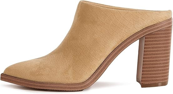 Trish Lucia Womens Chunky Heels Mules Backless Closed Toe Slip on Stacked Block Heel Booties | Amazon (US)