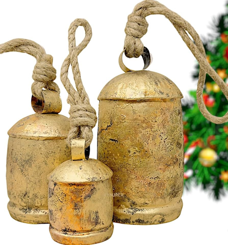 Set of 3 Large Christmas Bells Vintage Rustic Country Cowbells Decor Giant Harmony Metal Reindeer... | Amazon (US)