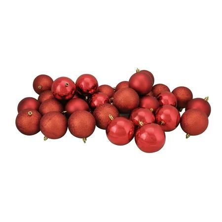32ct Red Hot Shatterproof 4-Finish Christmas Ball Ornaments 3.25" (80mm) | Walmart (US)