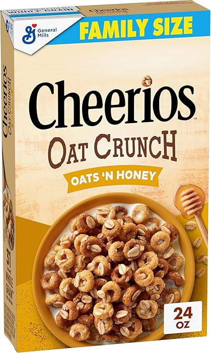 Cheerios Oat Crunch Oats 'N Honey Breakfast Cereal, Made with Whole Grain, Family Size, 24 oz | Amazon (US)