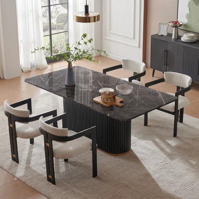 Modern Dining Table Set, Faux Marble Dining Table with Boucle Dining Chairs | Wayfair North America