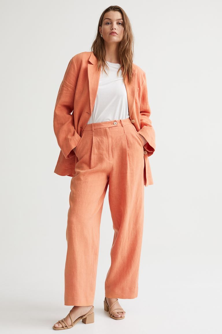 Premium SelectionNew ArrivalLinen trousers in a relaxed fit with a high waist, zip fly and an ext... | H&M (US + CA)