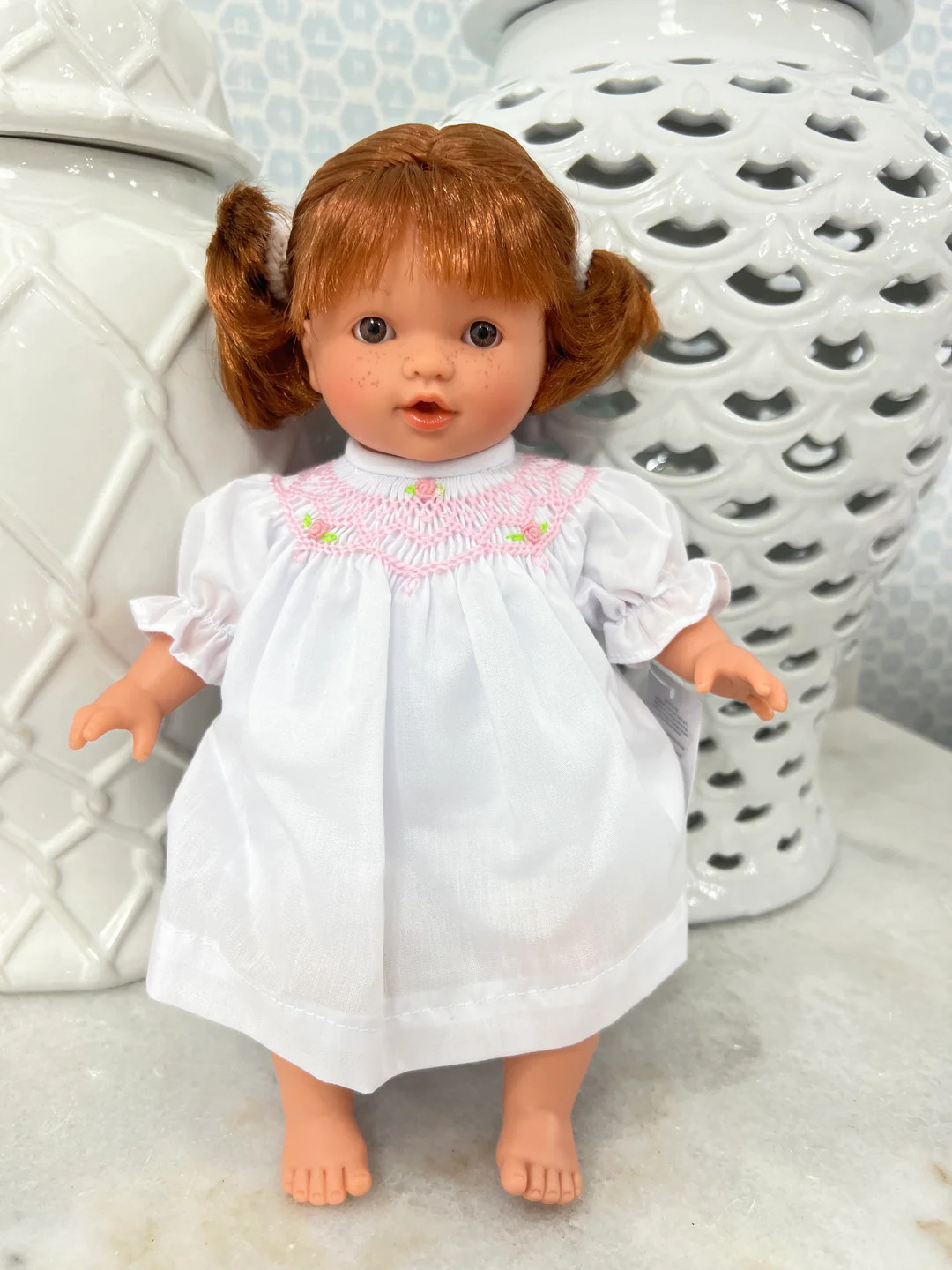 Rosalina White Dress 10" Hailey Red Doll (Blue Eye Doll, Dress, and Embroidery) | Hampton James Clothing