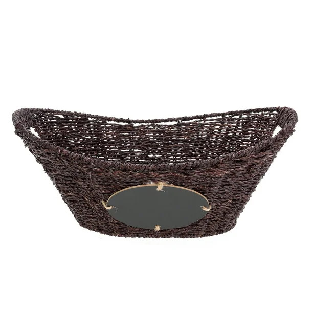 Mainstays Oval Espresso Seagrass Basket with Chalk Board and Cut Out Handles | Walmart (US)