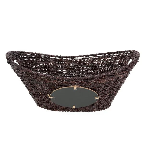 Mainstays Oval Espresso Seagrass Basket with Chalk Board and Cut Out Handles | Walmart (US)
