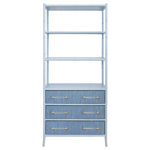 Worlds Away Flynn Modern Classic Light Blue Bamboo Grasscloth Etagere | Kathy Kuo Home