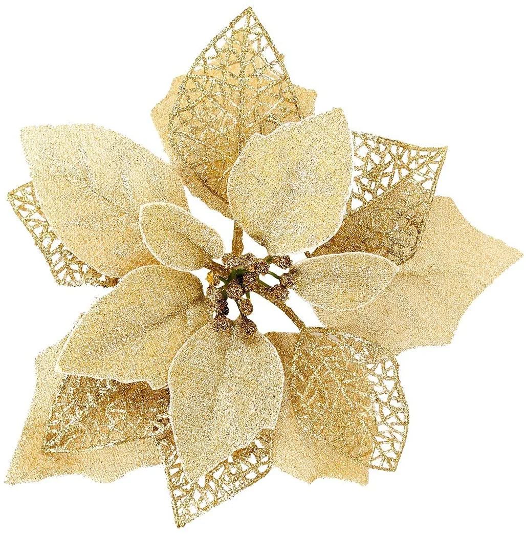 (Pack of 12) Glitter Poinsettia Christmas Tree Ornaments,Christmas Decorations Flower (Gold) - Wa... | Walmart (US)