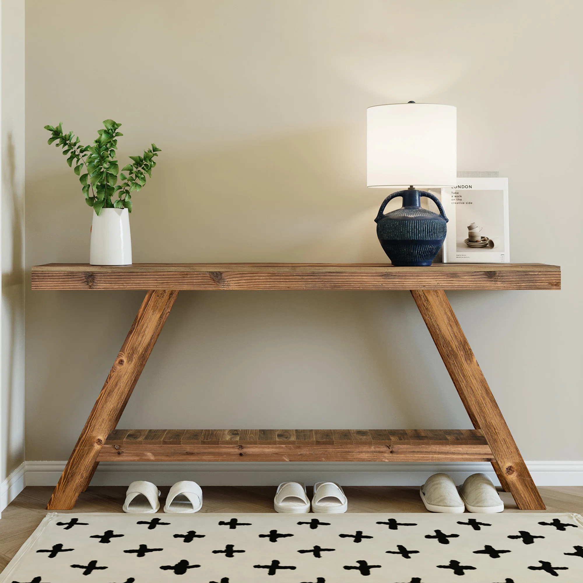 60" Solid Wood Console Table, Narrow Modern Farmhouse Design with Angled Legs for Hallway-Natural... | Wayfair North America