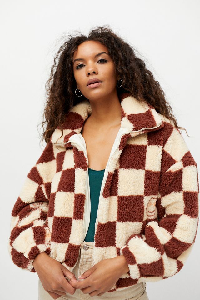 UO Checkerboard Sherpa Fleece Jacket | Urban Outfitters (US and RoW)