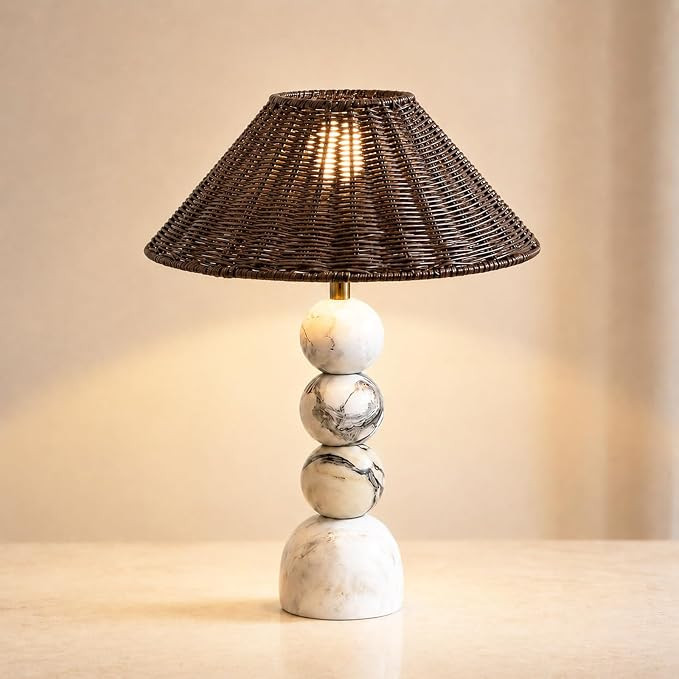 MIXL-Rattan Shade Marble Table Lamp,Wicker Lamps with Calacatta Marble Base,Stone Lamp for Kitche... | Amazon (US)
