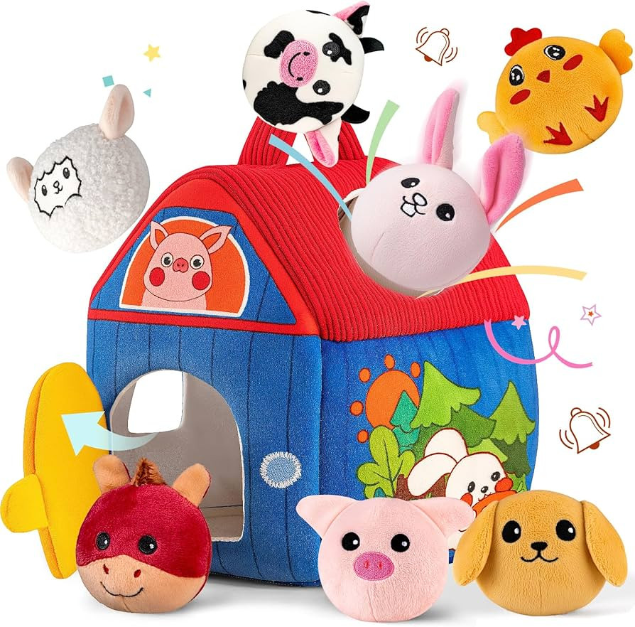 Baby Toys 6-12 Months, Barn with Stuffed Farm Animals, Montessori Toy for Babies, Sensory Toys fo... | Amazon (US)