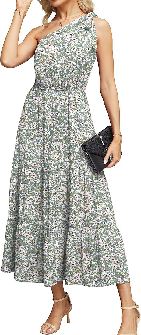 GRECERELLE Women's Summer Casual Floral One Shoulder Sundress Ruffle Hem Tiered Boho Maxi Beach D... | Amazon (US)