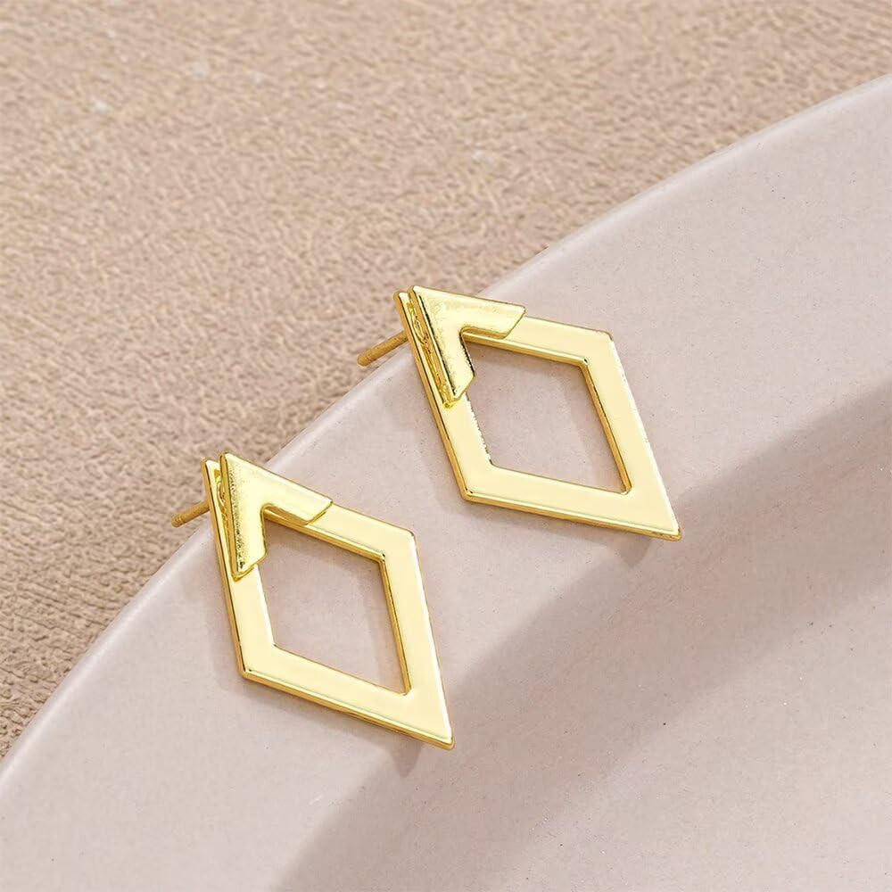 Amazon.com: 2 - Pair Mixed - Tone Geometric Diamond - Shaped Hollow Earrings Set : Clothing, Shoe... | Amazon (US)