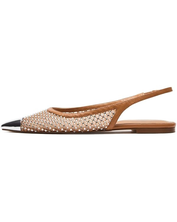 Yishaweiqi Rhinestones Mesh Slingback Flats for Women Silver Pointed Toe Flat Pumps Sparkly Balle... | Amazon (US)