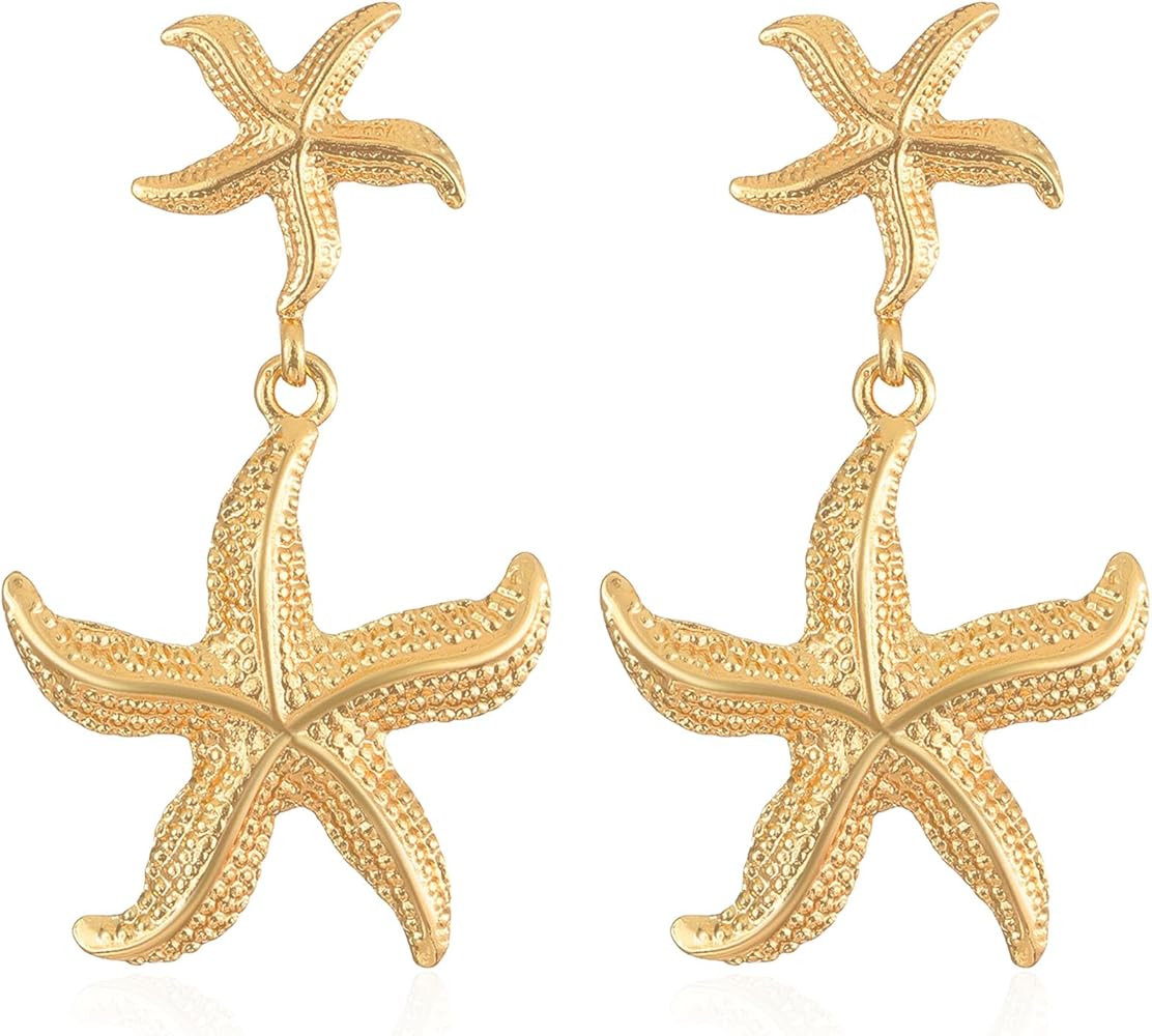 Gold Silver Starfish Dangle Stud Earrings Statement Beach Drop Earrings Summer Jewelry Gifts for ... | Amazon (US)