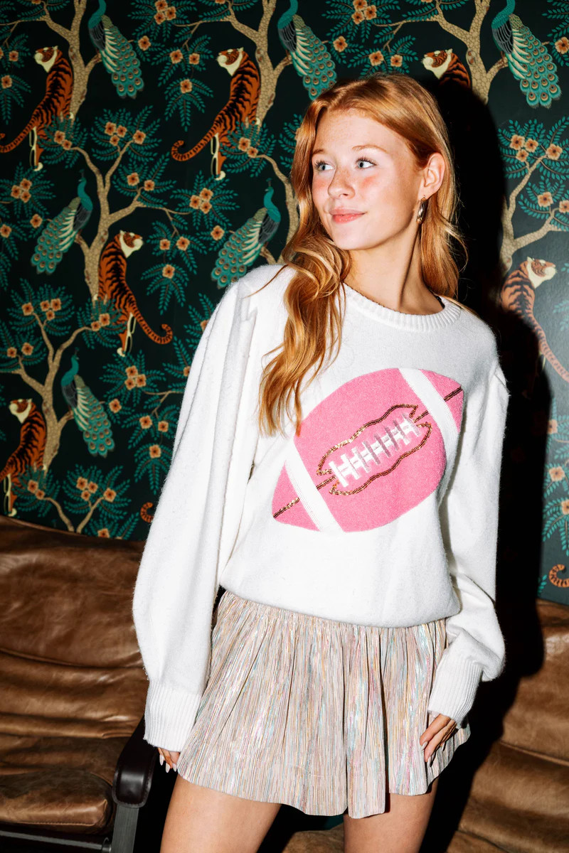 Pink Fuzzy Football Sweater | Queen of Sparkles