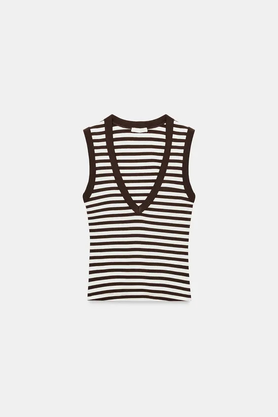 SLIM FIT - V-NECK - REGULAR LENGTH - SLEEVELESST-shirt with main fabric made of 100% cotton yarn.... | Zara US