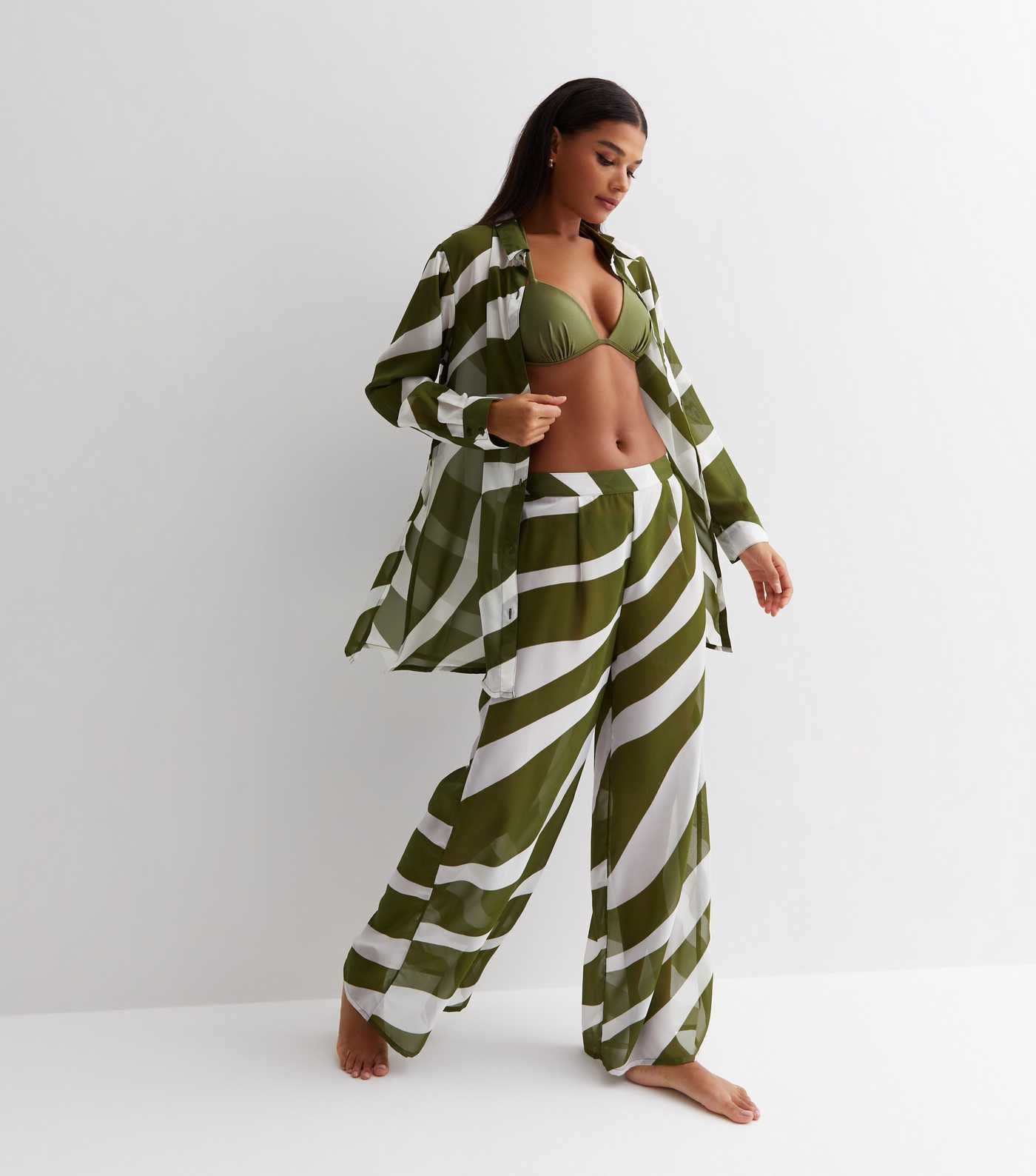 Khaki Zebra Print Long Sleeve Shirt | New Look | New Look (UK)