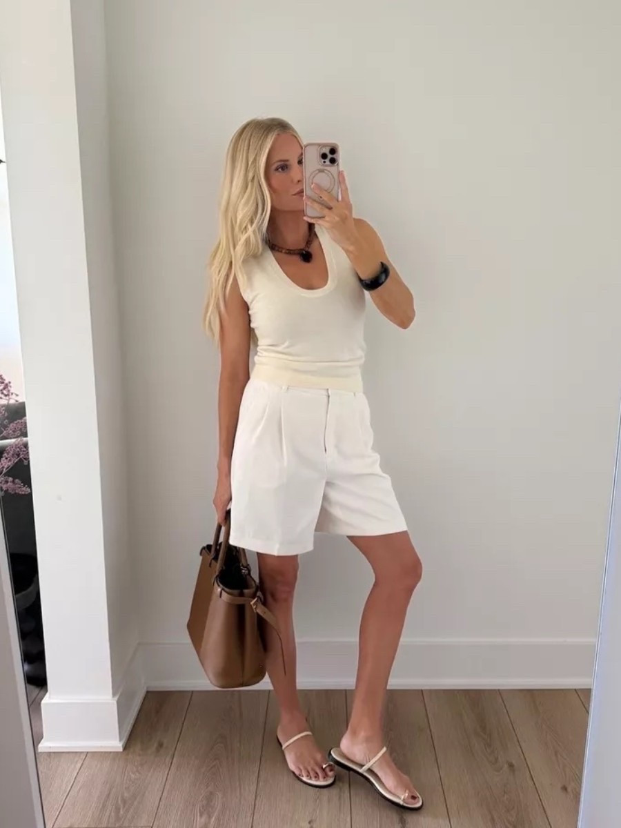 SIZE: 6 in shorts, tts in shoes, link similar tops & bracelets! #kathleenpost

Summer chic outfit, summer look 2026, lunch date outfit

#LTKootd #LTKSeasonal