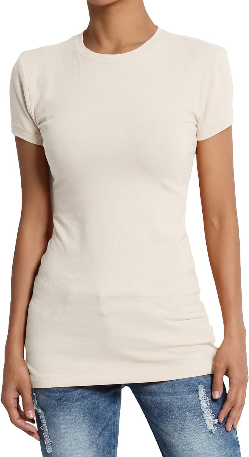 TheMogan Basic Round Crew Neck Short Sleeve T-Shirts Stretch Cotton Spandex Tee | Amazon (US)