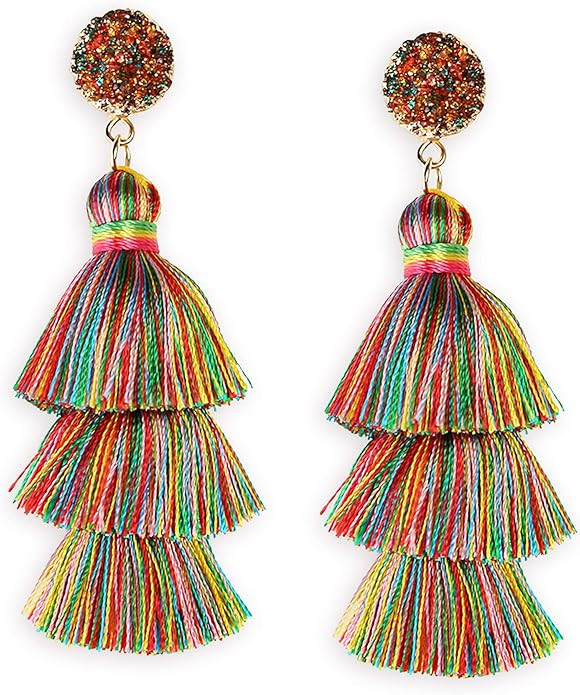 Me&Hz Colorful Layered Tassel Earrings Bohemian Statement Tiered Tassel Big Dangle Drop Earrings ... | Amazon (US)