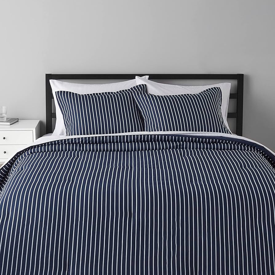 Amazon Basics Lightweight Microfiber Bed-in-a-Bag Comforter 7-Piece Bedding Set, Full/Queen, Navy... | Amazon (US)