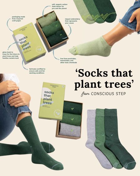 the Conscious Step company designs ethical and sustainable clothing that supports various causes and nonprofits. Each box of these socks sold plants 9 trees 🌳 (a single pair of socks plants 3 trees) 

Both men’s + women’s socks for planting trees as well as some of their other causes are linked below. Visit consciousstep.com to learn more about their mission 🌱🌎 

#LTKActive #LTKstyletip #LTKfindsunder50