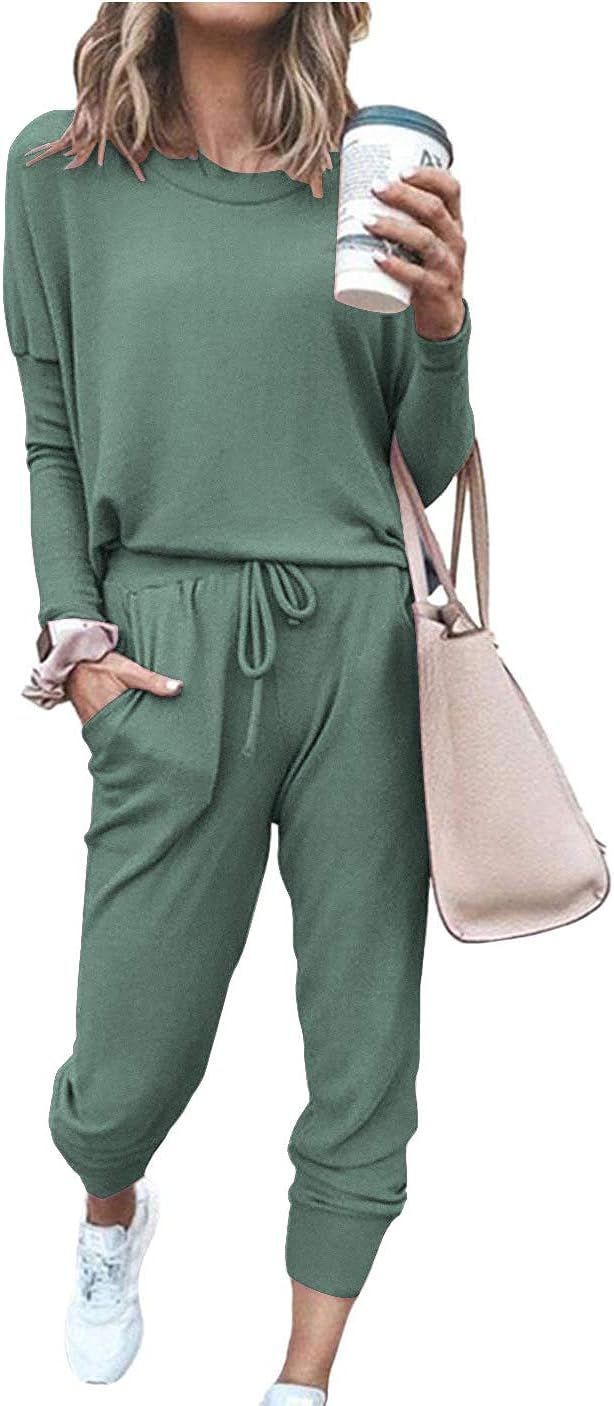 PRETTYGARDEN Women's 2023 Fall Two Piece Outfit Long Sleeve Crewneck Pullover Tops And Long Pants... | Amazon (US)